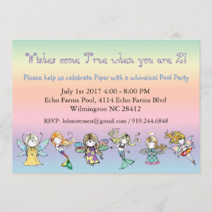 Whimsical Pool Party Fairy Mermaid Angel Invites