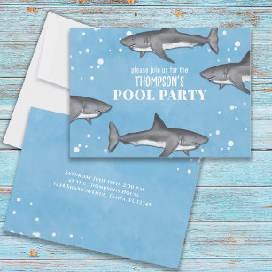 Whimsical Pool Party Ocean Swimming Sharks Invitation