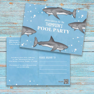 Whimsical Pool Party Sharks Blue Ocean Cute Simple Postcard