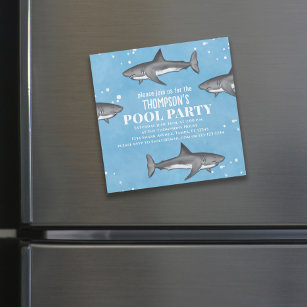 Whimsical Pool Party Sharks Blue Ocean Magnetic