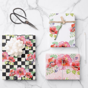 Whimsical Poppy Wrapping Paper Set of 3