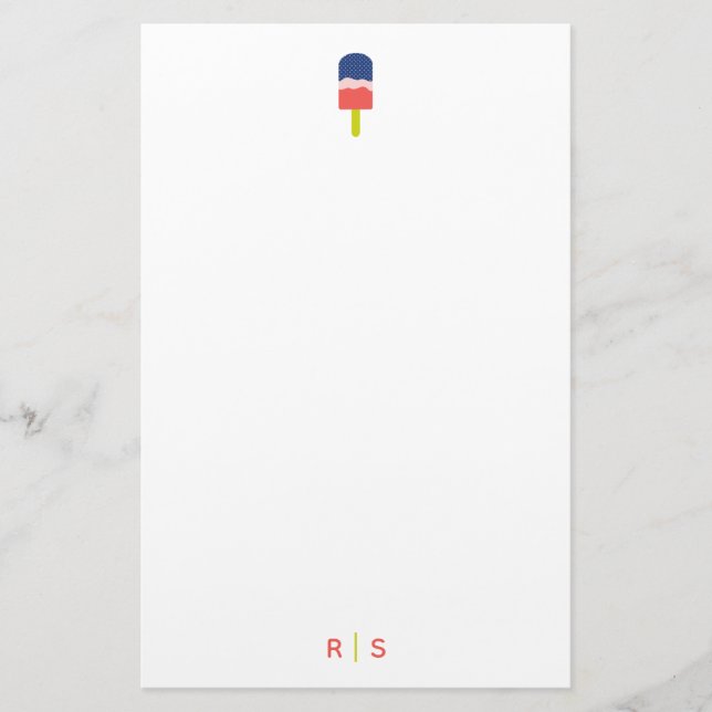 Whimsical Popsicle Coral Personalized Monogram Stationery (Front)