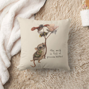 Whimsical Possum and Inspirational Adventure Quote Throw Pillow