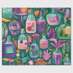 Whimsical Potion Bottles Floral Halloween Wrap Wrapping Paper