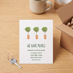Whimsical Potted Bay Tree New Address Announcement Postcard