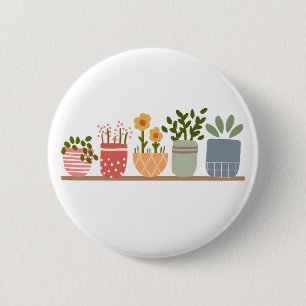Whimsical Potted Flowers Garden Lover 2 Inch Round Button