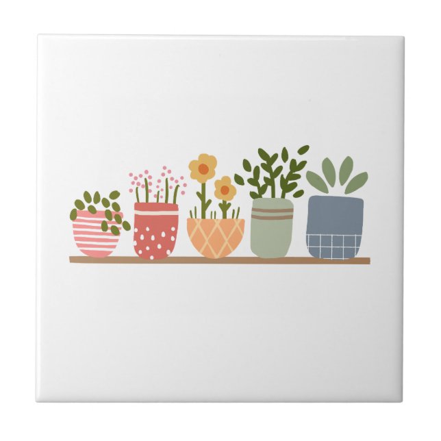 Whimsical Potted Flowers Garden Lover Tile (Front)