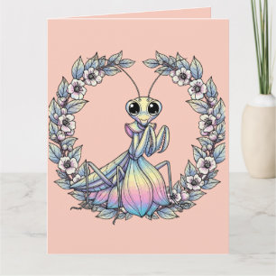 Whimsical Praying Mantis And Mountain Laurel Bloss Card