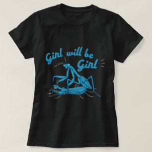 Whimsical Praying Mantis Design with Bold Letterin T-Shirt