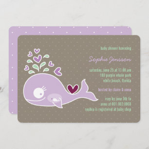 Whimsical Pregnant Purple Whale Baby Shower Invite