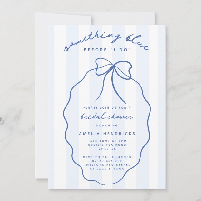 Whimsical Preppy Something Blue Bridal Shower Invitation (Front)