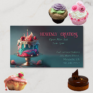 Whimsical Pretty Cake Bakery Business Card