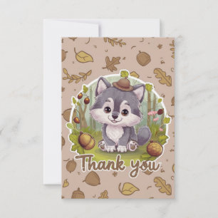 Whimsical Pretty Wolf Thank You Card