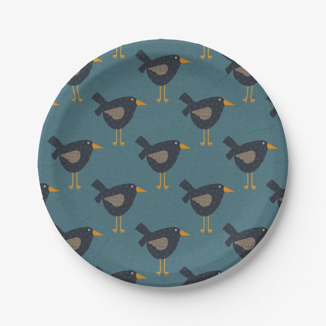 Whimsical Prim Crow Paper Plates (Front)