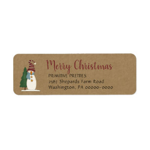 Whimsical Primitive Country Snowman Adresse de ret