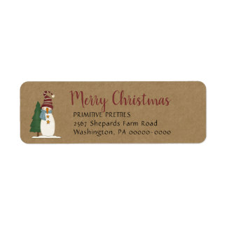 Whimsical Primitive Country Snowman Return Address