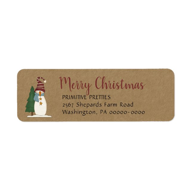 Whimsical Primitive Country Snowman Return Address (Front)