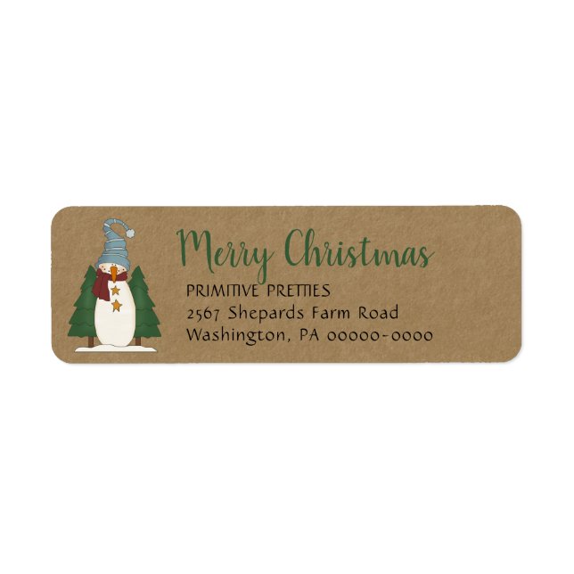 Whimsical Primitive Country Snowman Return Address (Front)