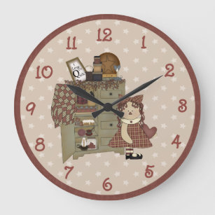 Whimsical Primitive Raggedy Ann Large Clock