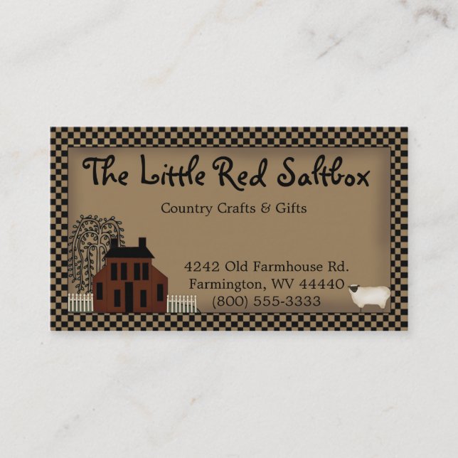 Whimsical Primitive Red Saltbox Business Card (Front)