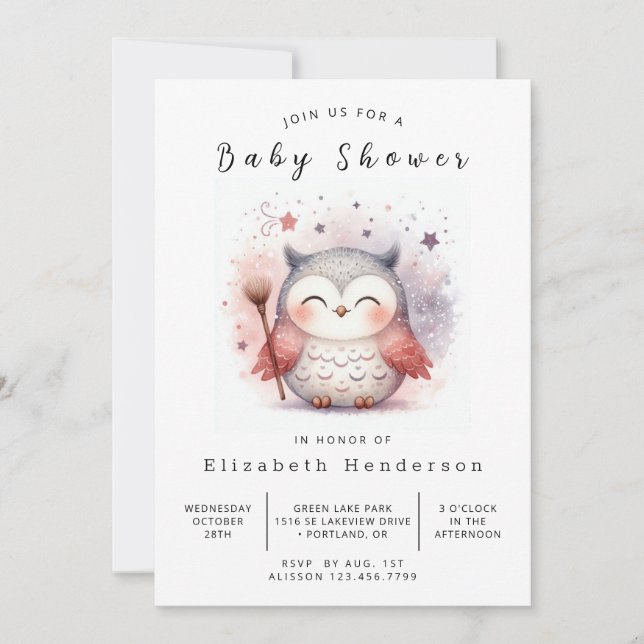 Whimsical Printable Owl Baby Shower Invitation (Front)