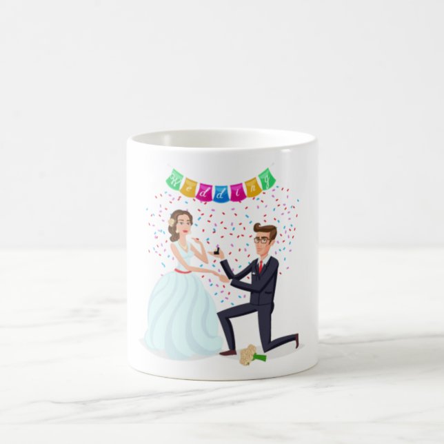 Whimsical Proposal Illustration Wedding Coffee Mug (Center)