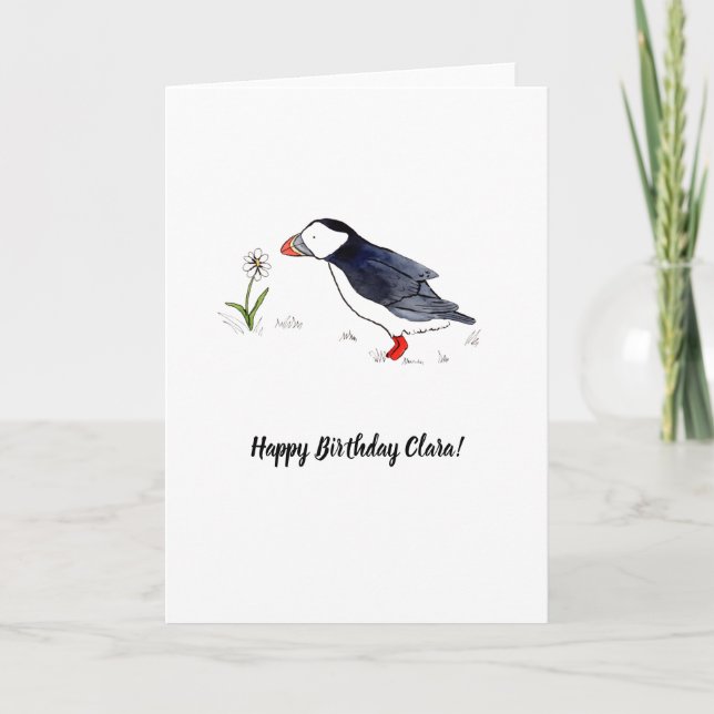 Whimsical Puffin customizable Birthday Card (Front)