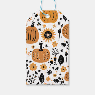 Whimsical pumpkin and fall flower personalized gift tags