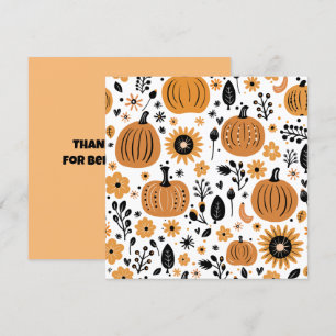 Whimsical pumpkin and fall flower personalized thank you card