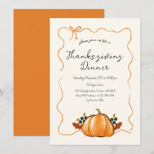 Whimsical Pumpkin Handwriting Thanksgiving Dinner  Invitation