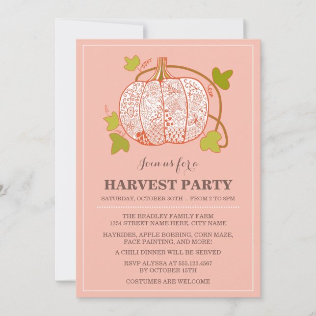 Whimsical Pumpkin Harvest Party Invitation (Front)