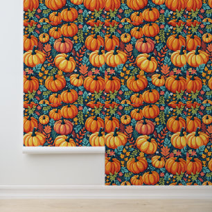 Whimsical Pumpkin Paradise: Modern Autumn Garden Wallpaper