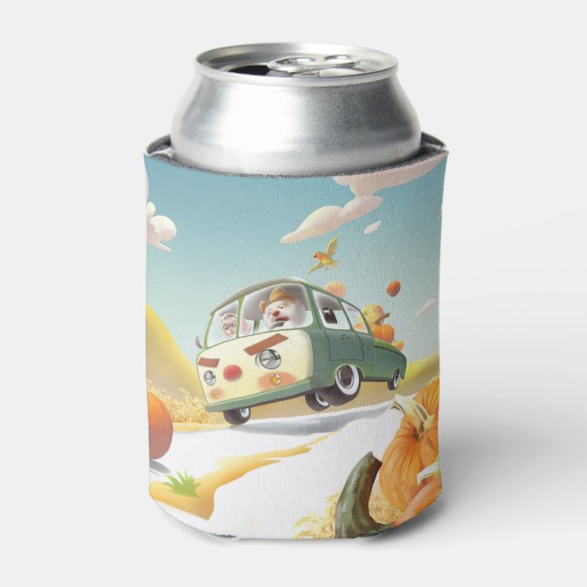 Whimsical Pumpkin Ride Can Cooler (Can Front)