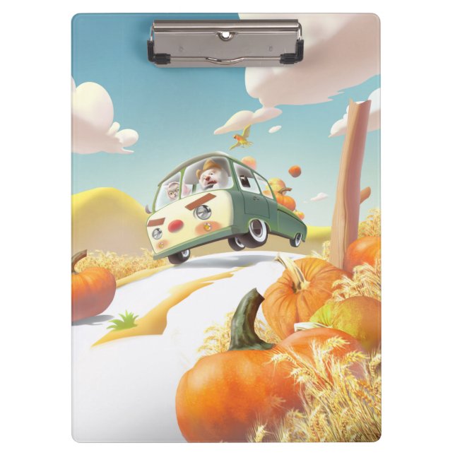 Whimsical Pumpkin Ride Clipboard (Front)