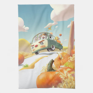 Whimsical Pumpkin Ride Kitchen Towel