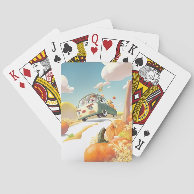 Whimsical Pumpkin Ride Playing Cards (Back)