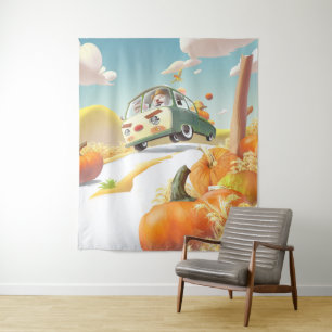 Whimsical Pumpkin Ride Tapestry