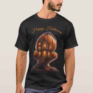 Whimsical Pumpkin Tree House Happy Halloween T-Shirt