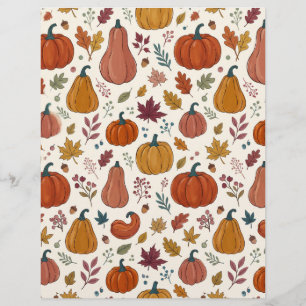 Whimsical Pumpkins & Autumn Leaves Scrapbook Paper