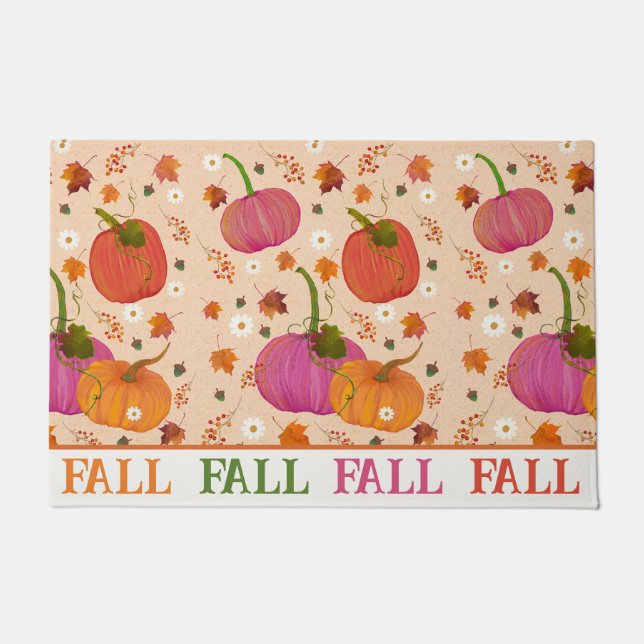 Whimsical Pumpkins Fall Leaves Doormat (Front)