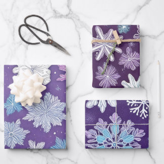Whimsical Purple and Blue Snowflakes Christmas Wrapping Paper Sheet