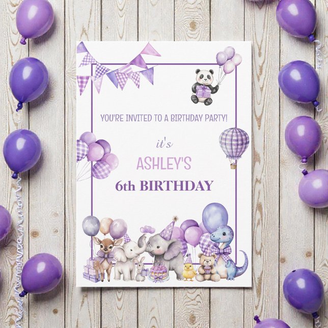 Whimsical Purple Animals Birthday  Invitation (Creator Uploaded)