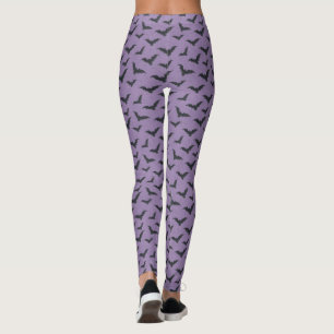 Whimsical Purple Bat Pattern Halloween Leggings