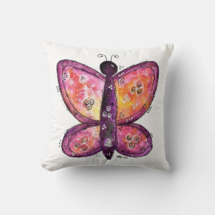 Whimsical Purple Butterfly Throw Pillow
