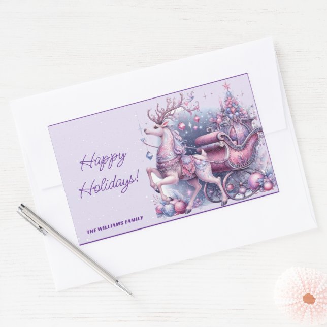 Whimsical Purple Christmas Reindeer Sticker (Envelope)