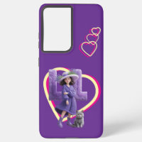 Whimsical Purple Fashion Scene with Cat and Plush
