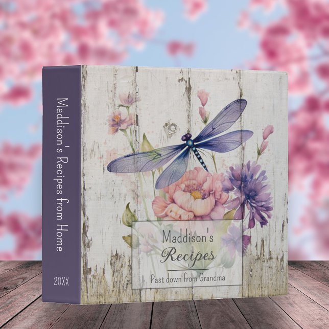 Whimsical Purple Floral Dragonfly Recipe Book Binder (Creator Uploaded)