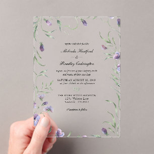 Whimsical Purple Floral Foliage Wedding  Acrylic Invitations