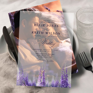 Whimsical Purple Floral Modern Wedding Vellum Invitations