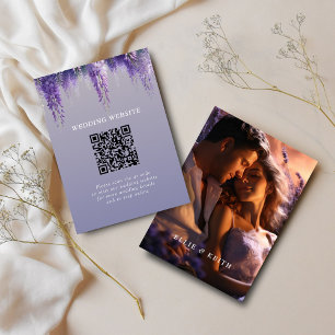 Whimsical Purple Floral QR code Photo Wedding Enclosure Card